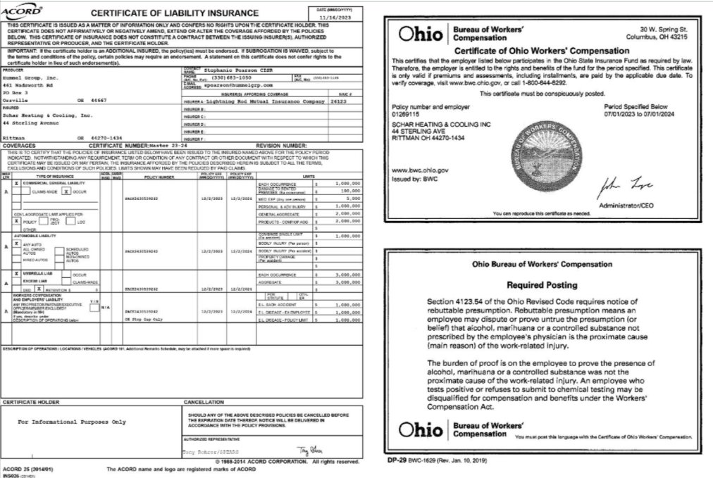 Certificate of Liability Insurance & Certificate of Ohio